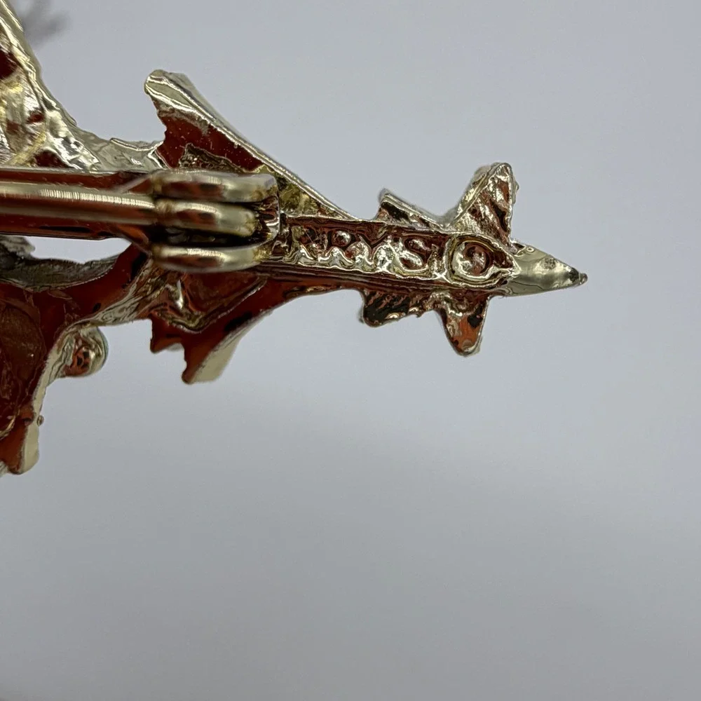 Vintage‎ Gerry's Christmas Tree Brooch Gold Tone Red Green Rhinestone Pin